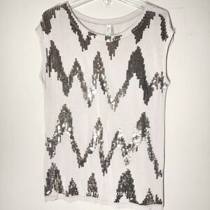 Kische Tan/Gold Sequin Sleeveless Elevated Tshirt Sz. L| Cocktail Edgy City‎